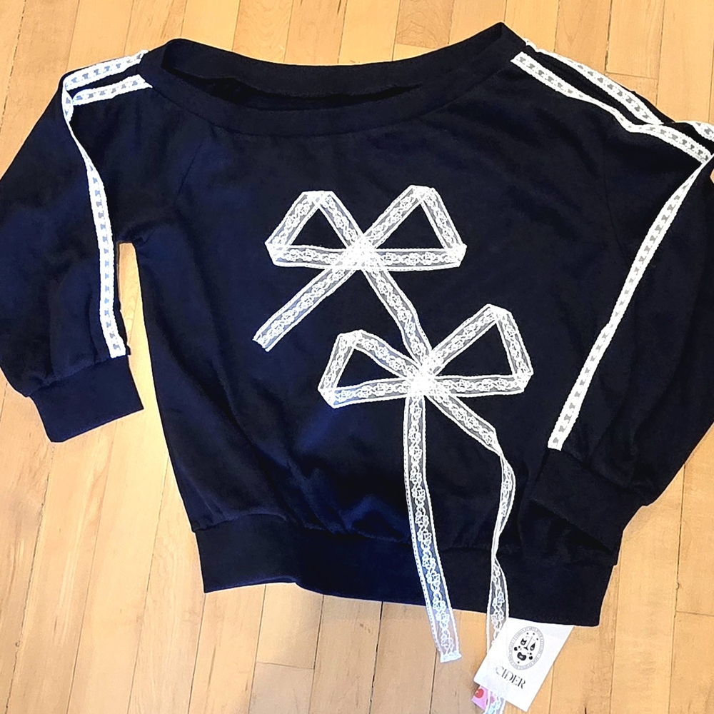 Cider Navy Blue Sweatshirt with White Bow Detail
